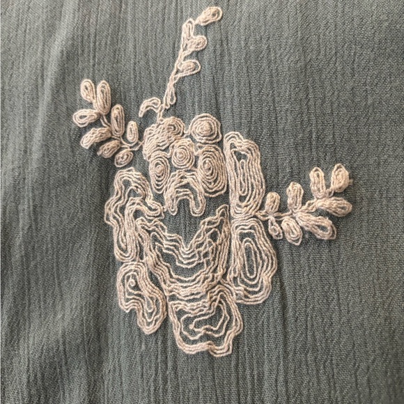 Free People Green Long Sleeve Dress with Cream Floral Embroidery - Picture 5 of 6